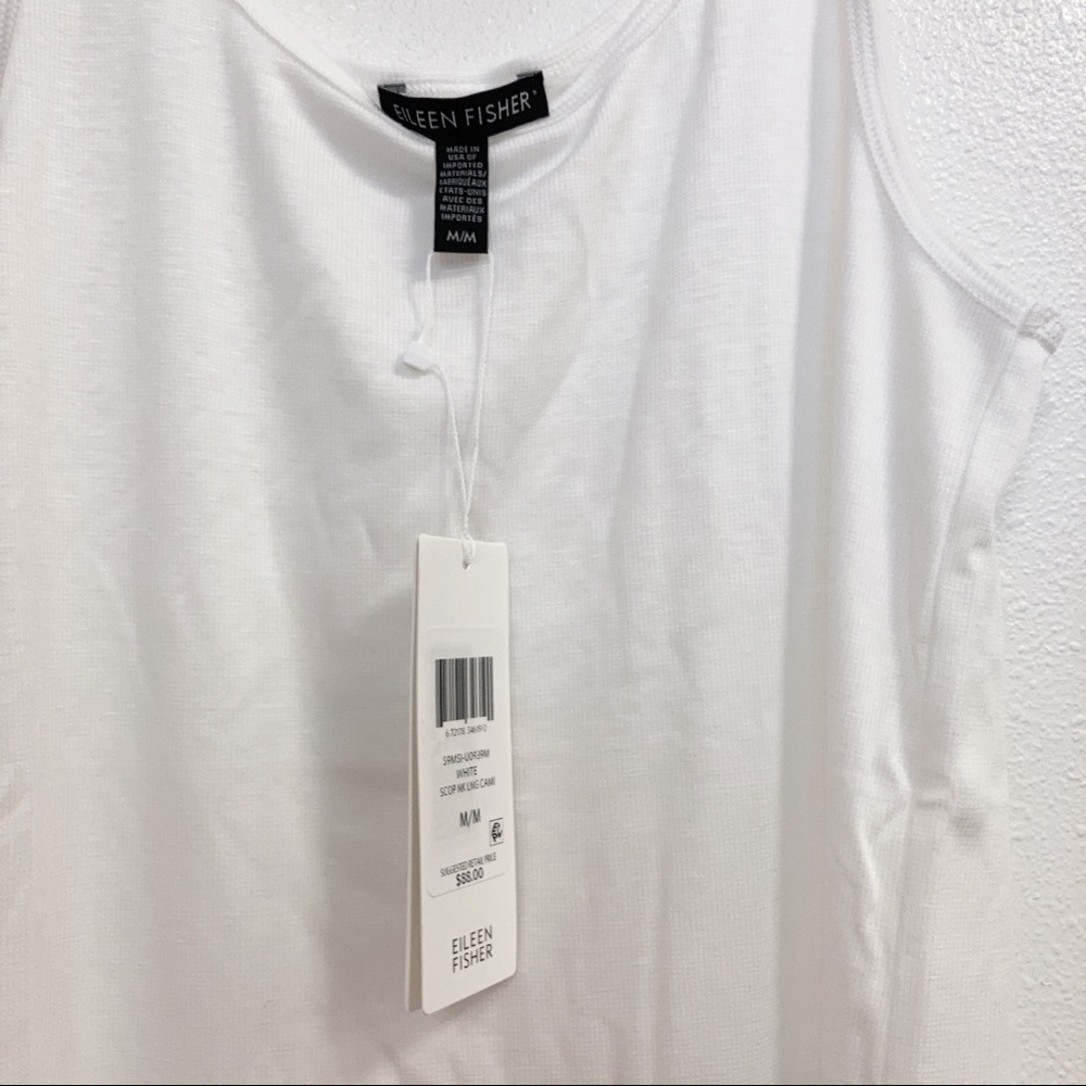 Eileen Fisher "LAST ONE" SOFT White Micro Tencel Rib Stretch Scoop Neck Tank Top - Picture 4 of 8